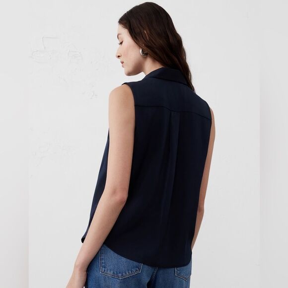 Banana Republic Preppy Navy Silky Collared Sleeveless Tank - Picture 3 of 10